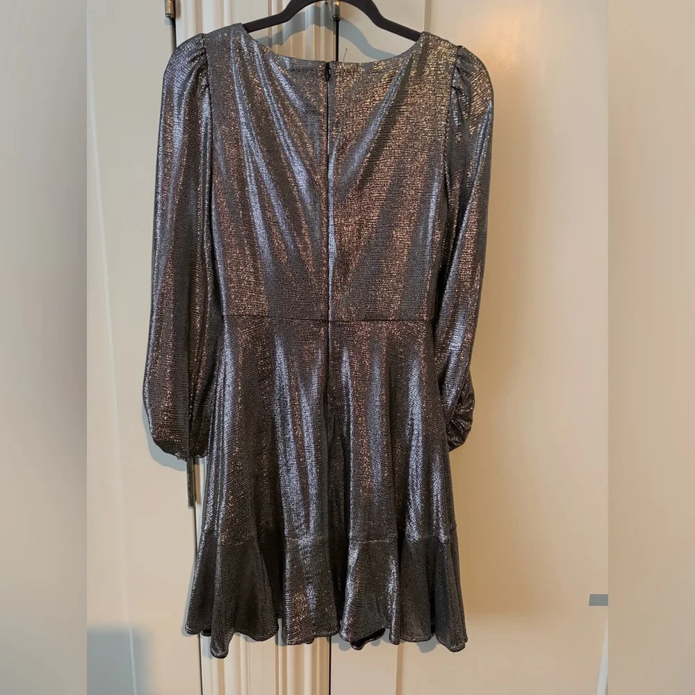 Eliza J Metallic Silver Long Sleeve Dress - Picture 3 of 7